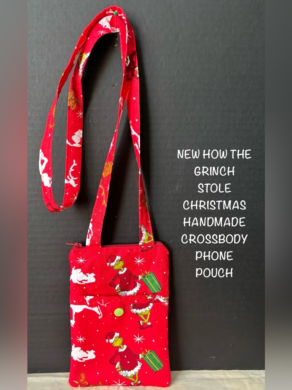 New The Grinch Who Stole Christmas Handmade Crossbody Phone Pouch